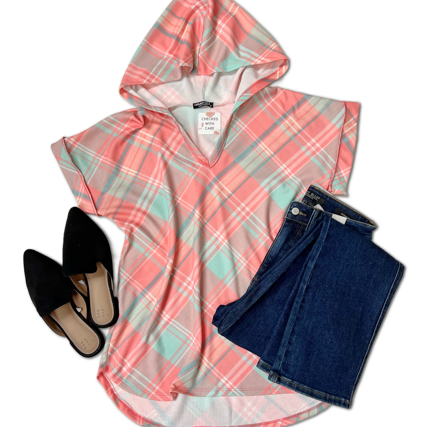 Summer Plaid Short Sleeve Hoodie