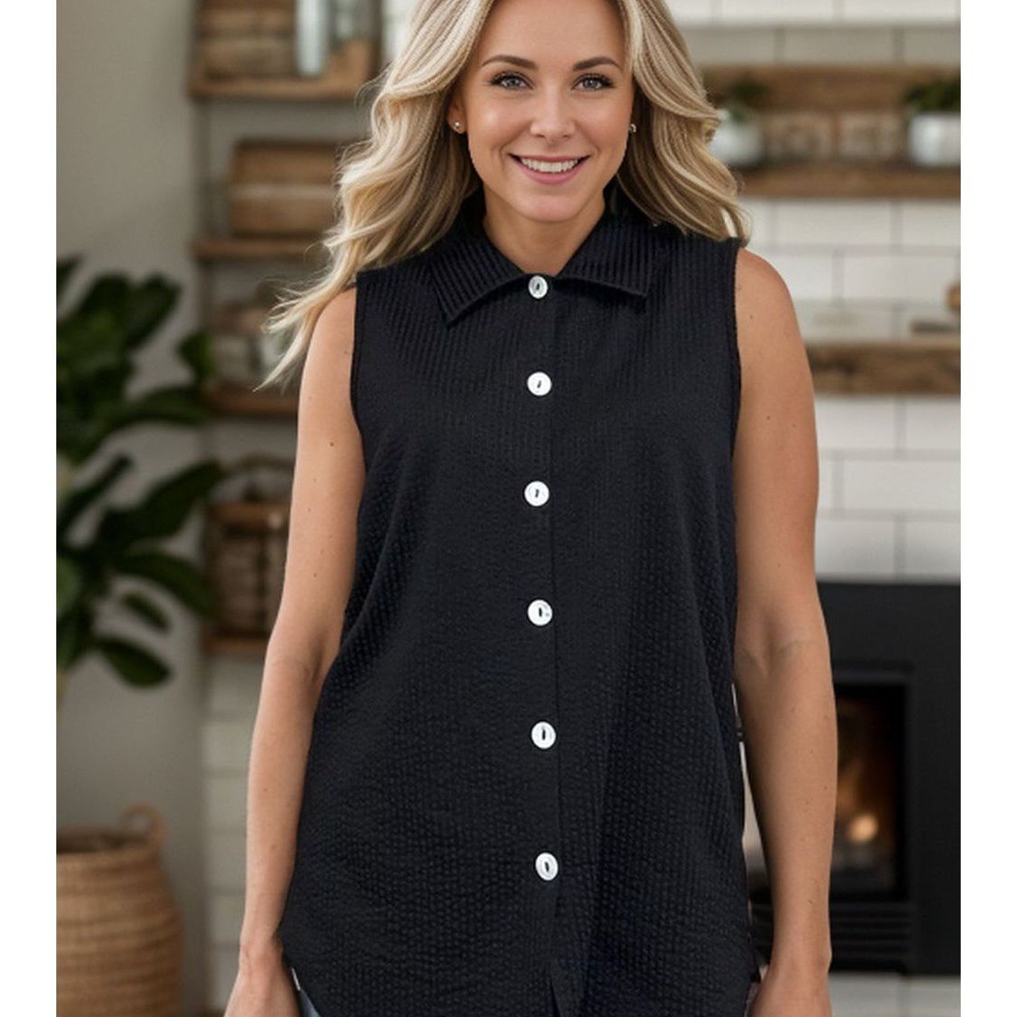 A Little Extra - Sleeveless Button Down