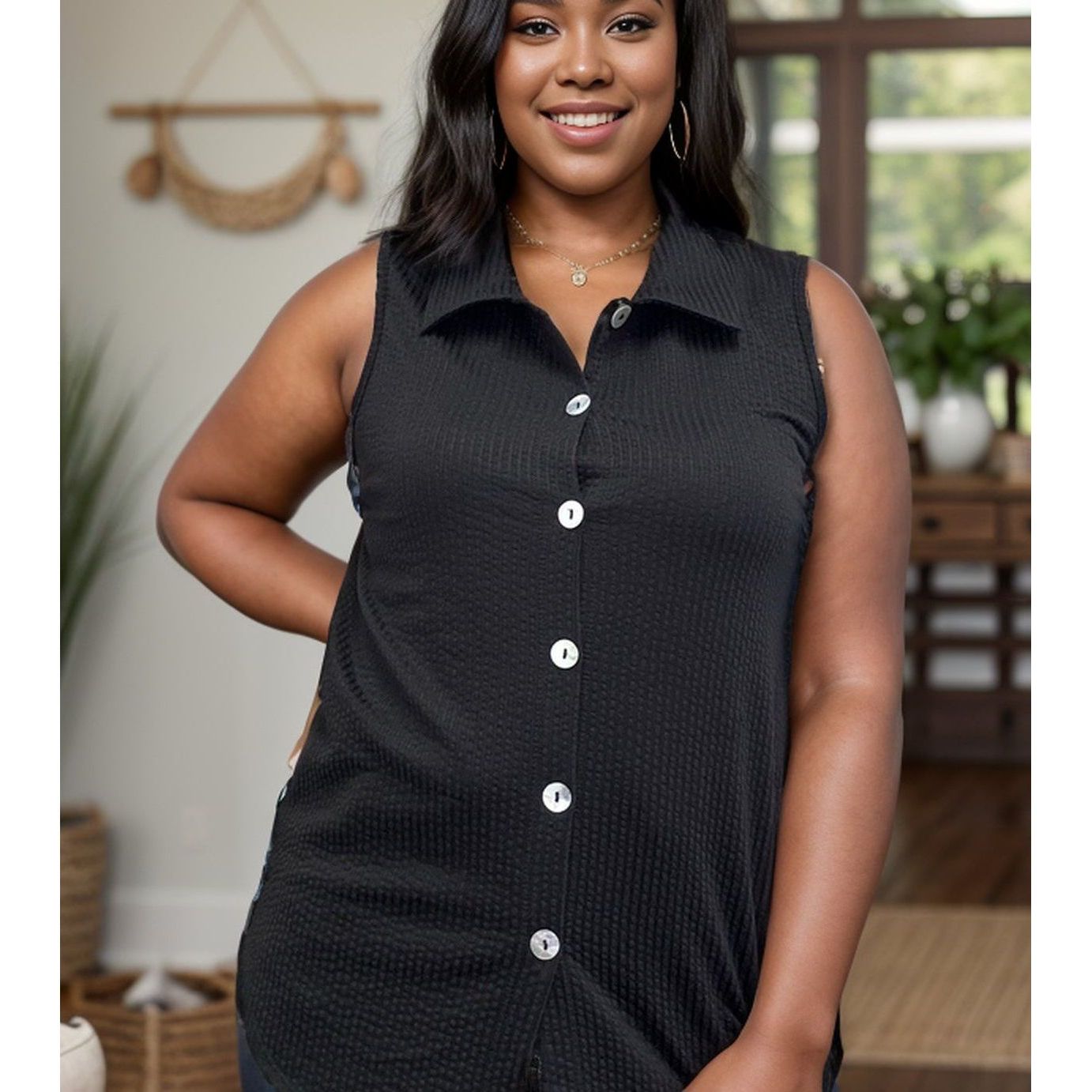 A Little Extra - Sleeveless Button Down