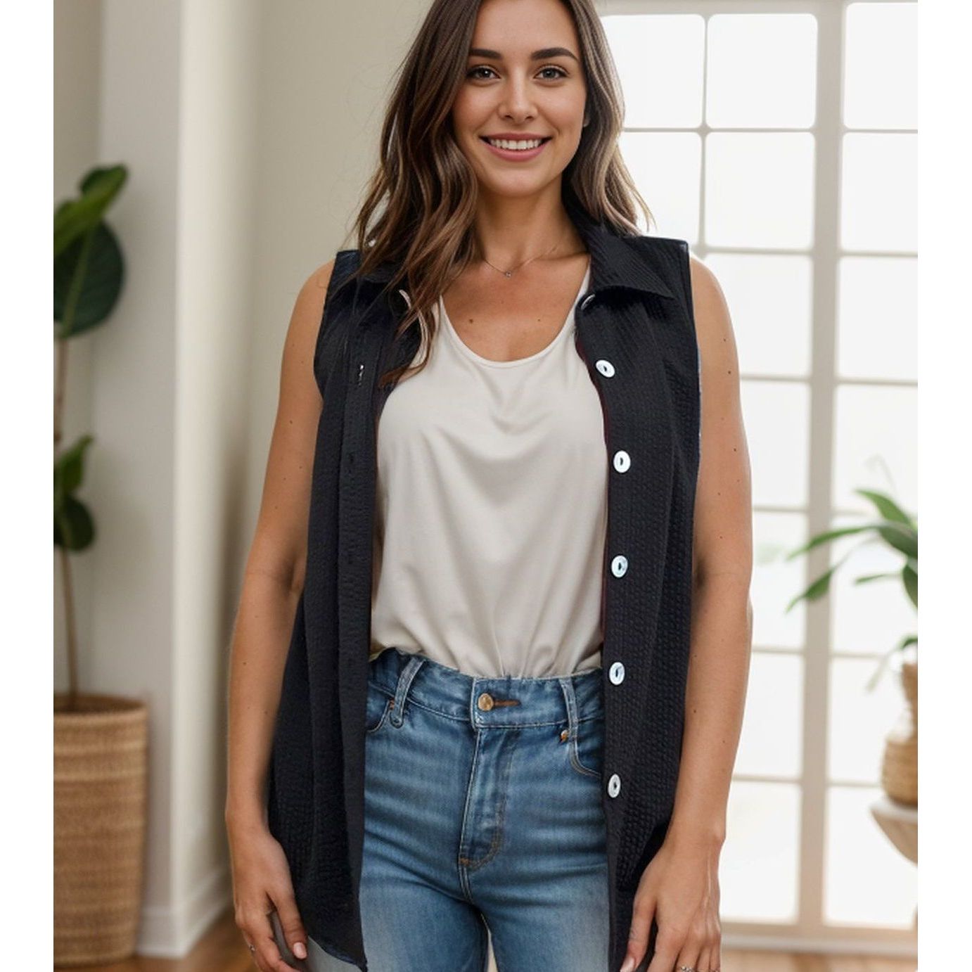 A Little Extra - Sleeveless Button Down