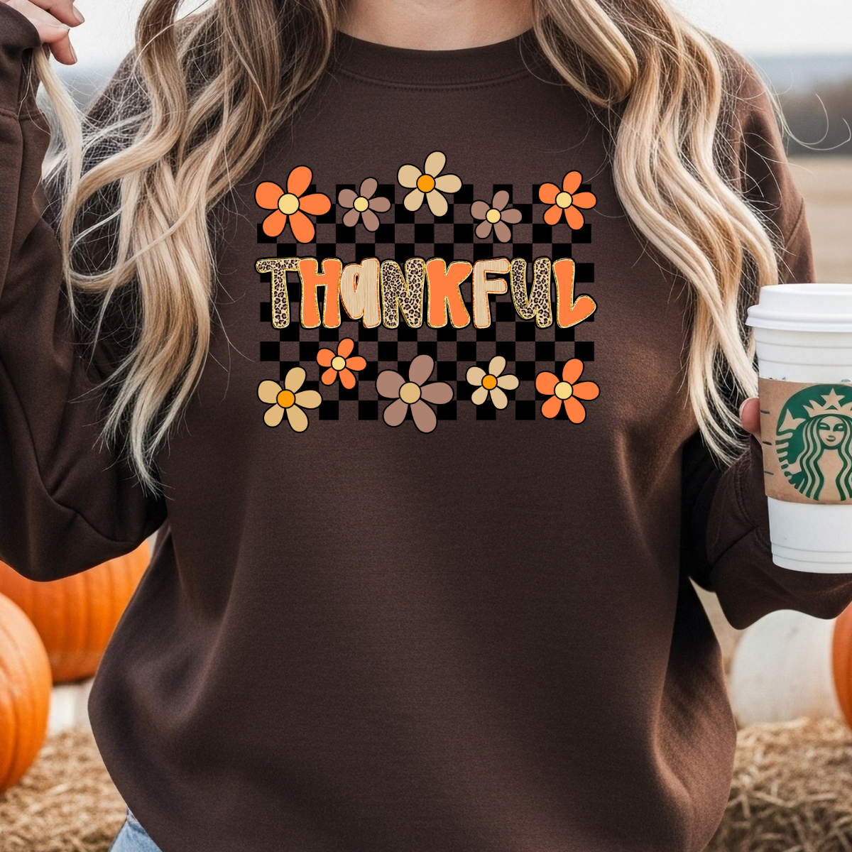 Love Checkered Thankful Sweatshirt