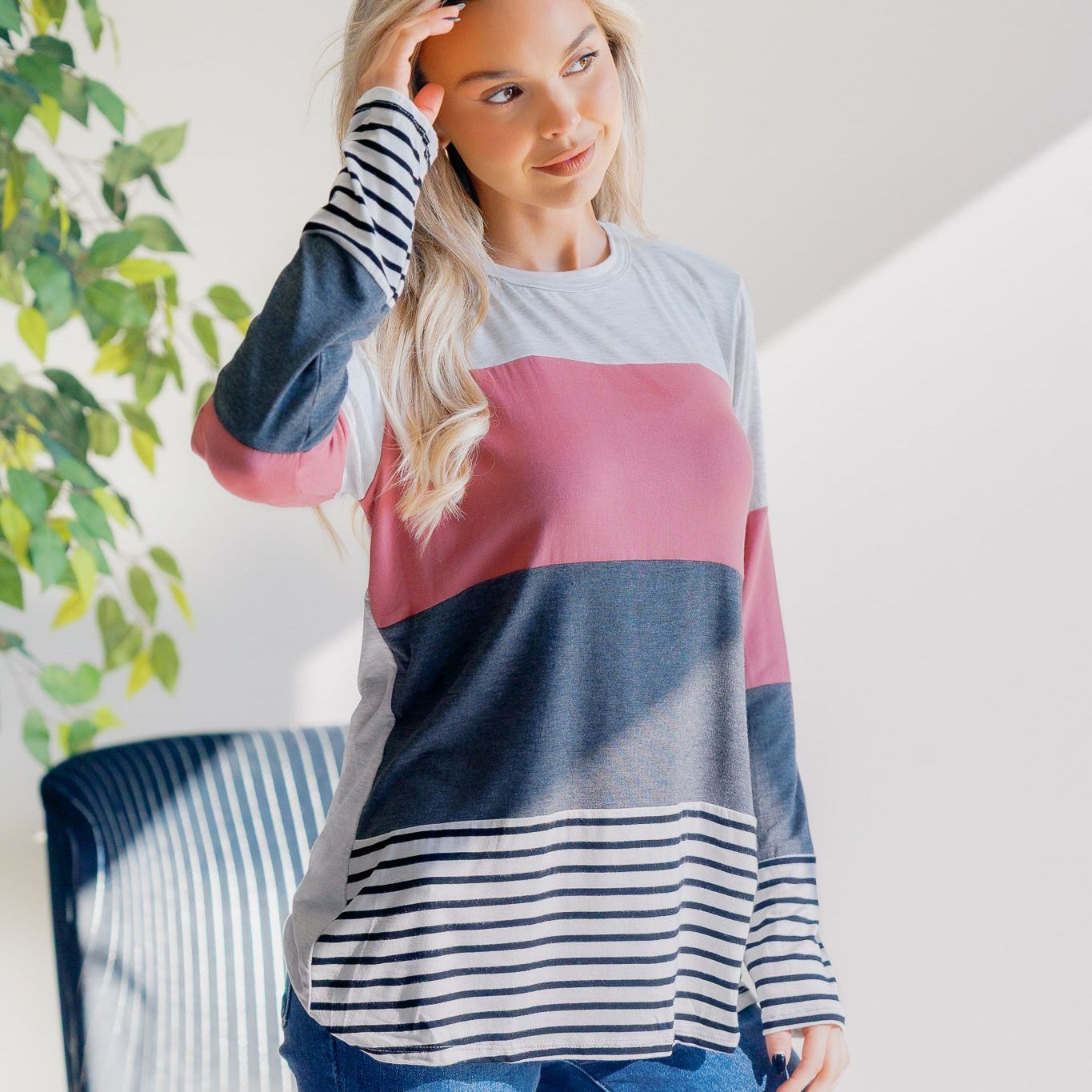 Rose Smoke Striped Knit