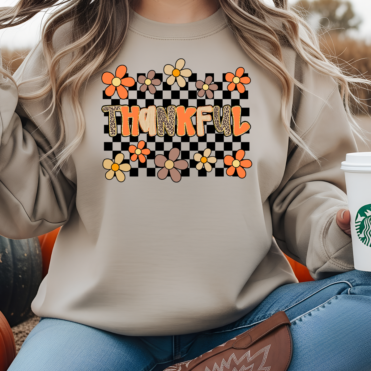 Love Checkered Thankful Sweatshirt
