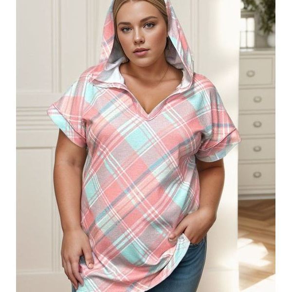 Summer Plaid Short Sleeve Hoodie
