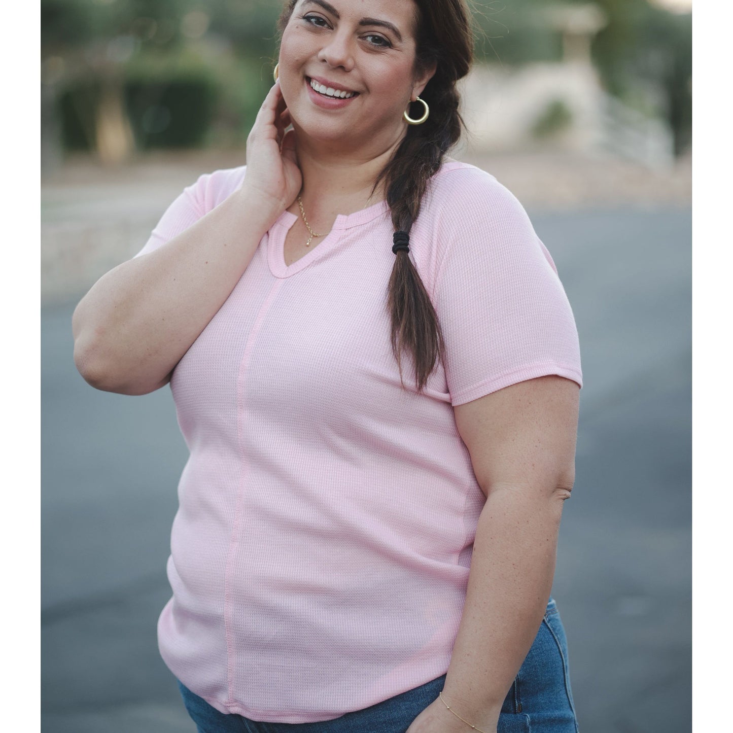 Stitched in Pink Short Sleeve Top