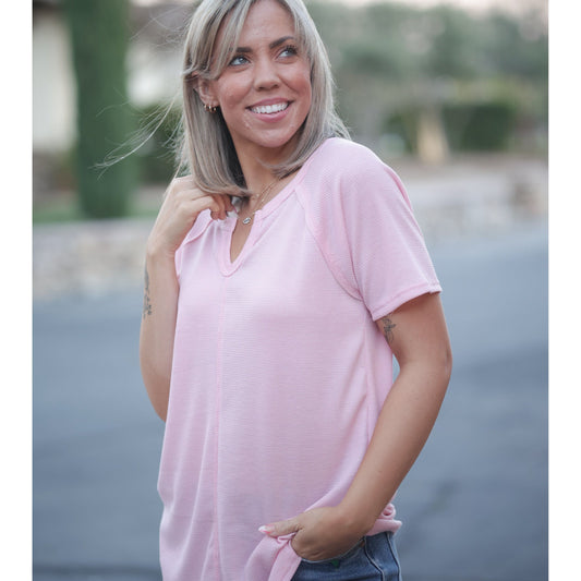 Stitched in Pink Short Sleeve Top