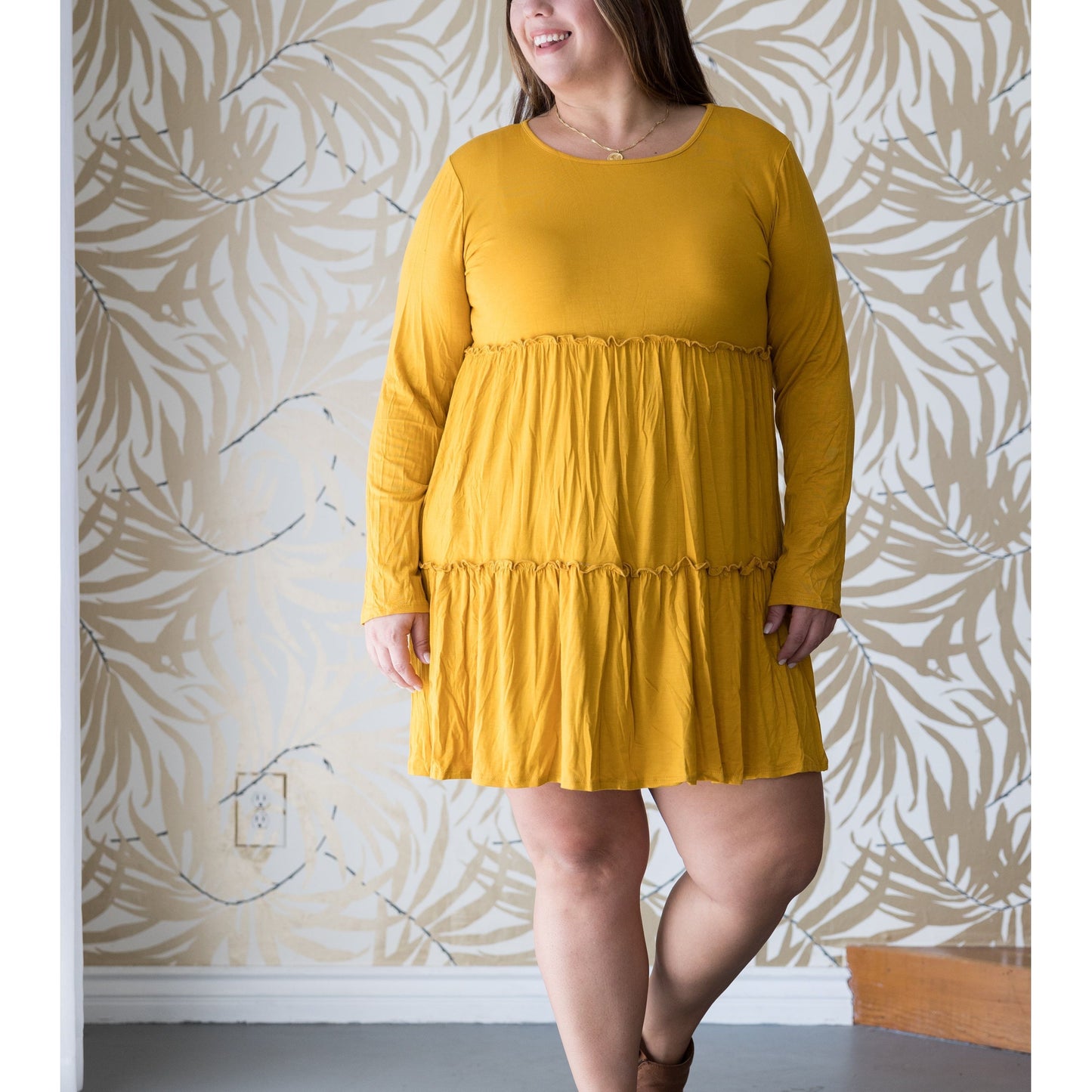 Tiered Decadence Mustard Dress