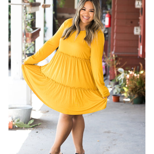 Tiered Decadence Mustard Dress